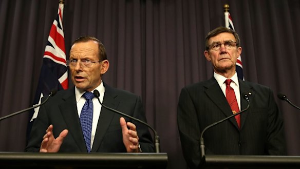 Prime Minister Tony Abbott and Air Chief Marshal (retired) Angus Houston pictured in 2014.