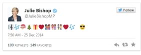 Julie Bishop's emoticon filled tweet on Christmas morning
