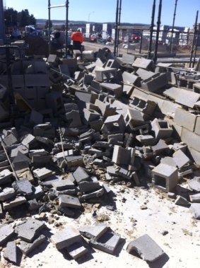 A section of the collapsed wall on the building site at Beaconsfield Street, Fyshwick.
