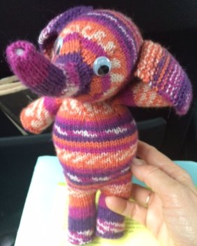 One of Margrethe Vestager's knitted toy elephants.