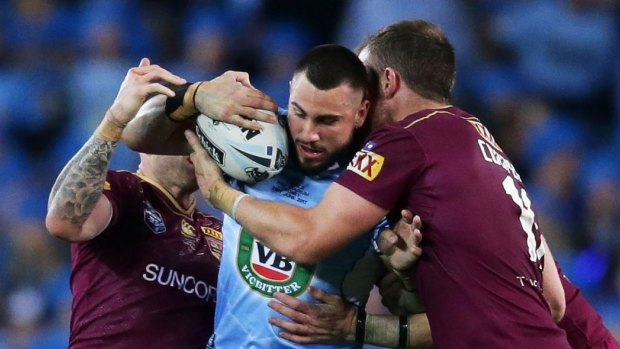 X-factor: Jack Bird takes on the Queensland defence during limited minutes in game two.