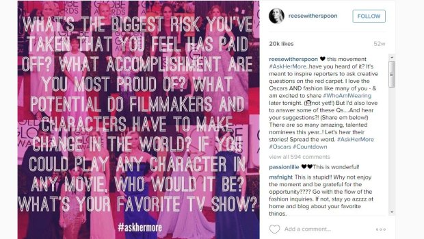 Reese Witherspoon praised #AskHerMore in 2015.