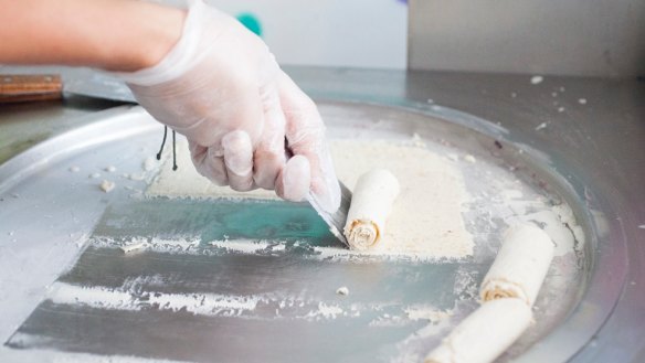 Scroll ice-cream is rolled to order.