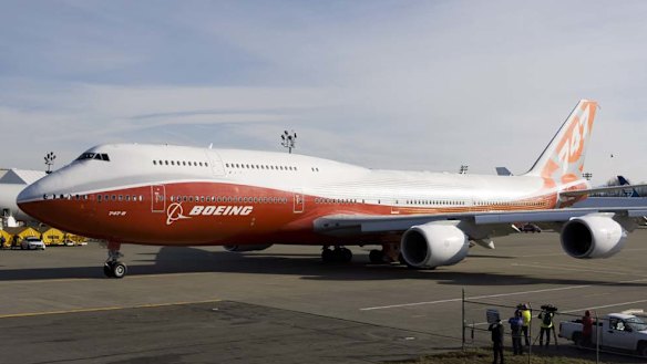 The Boeing 747- 8 Intercontinental passenger plane taxis before taking off on its first test flight at Paine Field in Everett, US.