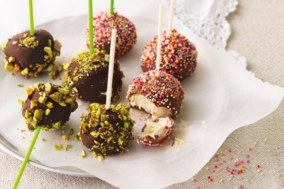 Chocolate dipped ice cream balls. 