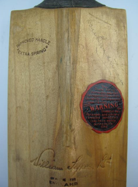 Inscribed: Bradman's signature is in the 'ownership position', above the maker's care instructions.