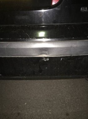 The dent on Jesse Chapman's car where he bumped into a car before allegedly being bashed.