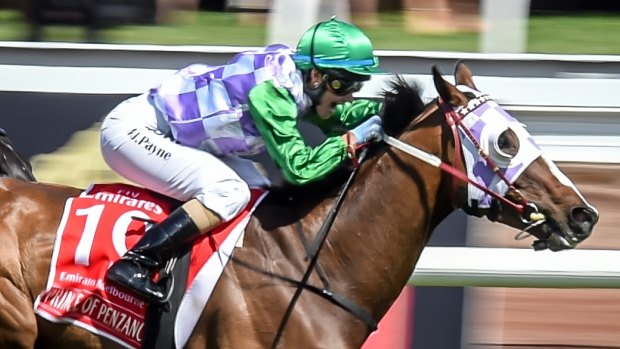 Back on track: Michelle Payne winning the Melbourne Cup on Prince of Penzance.