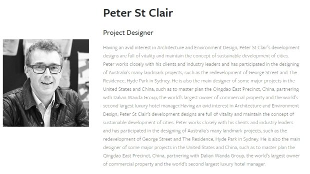 The profile on Maxfield's website - since deleted - that architect Peter St Clair called "a bit of a case of identity theft".