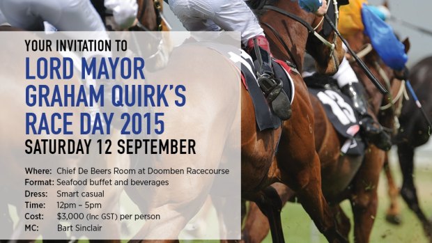 The header of the invitation to Brisbane Lord Mayor Graham Quirk's $3000-a-head fundraiser at Doomben Racecourse on September 12, 2015.
