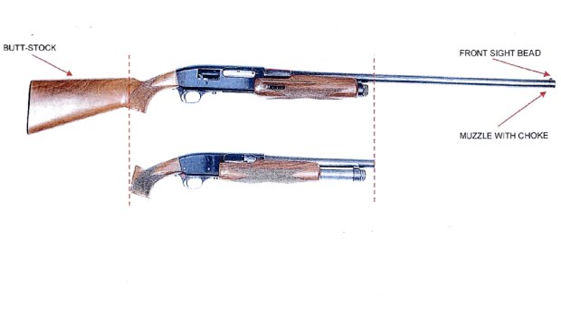 Court supplied sketch of the ageing Le Salle 12 gauge sawn-off shotgun used by Monis during the siege.
