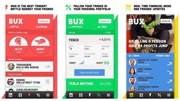 BUX, an app for iPhone that lets users predict whether stock will rise or fall, features both virtual and real currencies and also allows trades in indices and commodities.