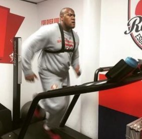 Power: Brandon Thomas hits the Roosters treadmill.