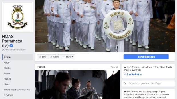 A screengrab of the Facebook page of HMAS Parramatta IV, a long-range frigate in the Australian Navy. Almost all navy vessels have their own Facebook pages.