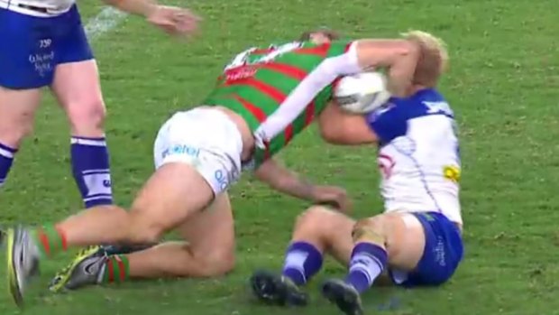 Free to play: George Burgess has been cleared for this use of the elbows against the Bulldogs.