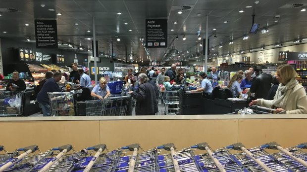 Shoppers pour into Aldi.