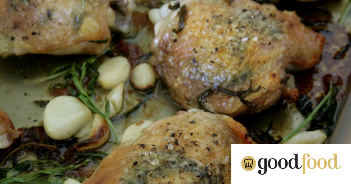 Roast chicken thighs with tarragon and garlic