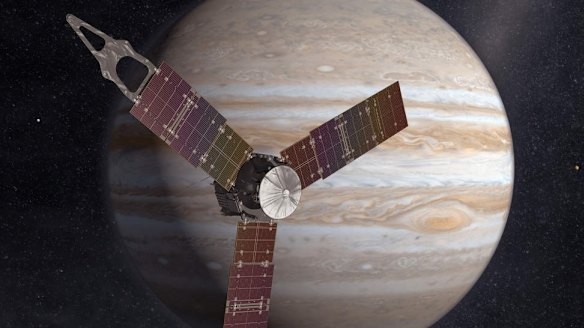 An artist's impression of Juno sweeping in front of Jupiter.
