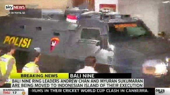 The Wolf armoured personnel carrier leaves Kerobokan prison.