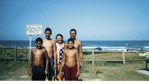 Family affair: (back) a young Ryan Walker, mother Linda Stewart, brother Dane and (front) Luke and Cody Walker.