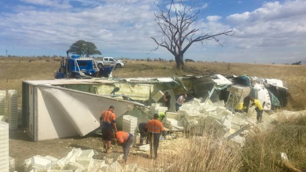 A truck carrying thousands of chicks crashed near Yass on Monday.