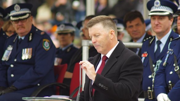 Mike Gallacher  at a police parade in Goulburn this morning.
