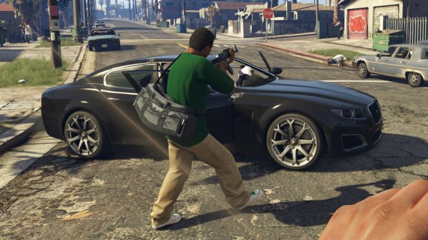 A still from the R-rated video game Grand Theft Auto V.