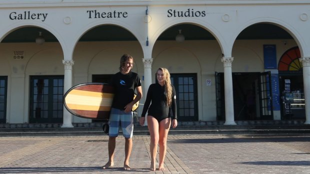 Bondi residents Romain Brehm and Madeleine Korbuss outside the pavilion, which awaits refurbishment. 