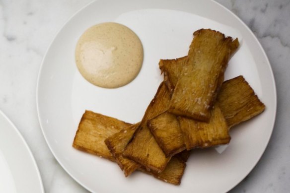 Roasted flathead tail, with a side dish of potato chips served at the Paddington Inn in Sydney.