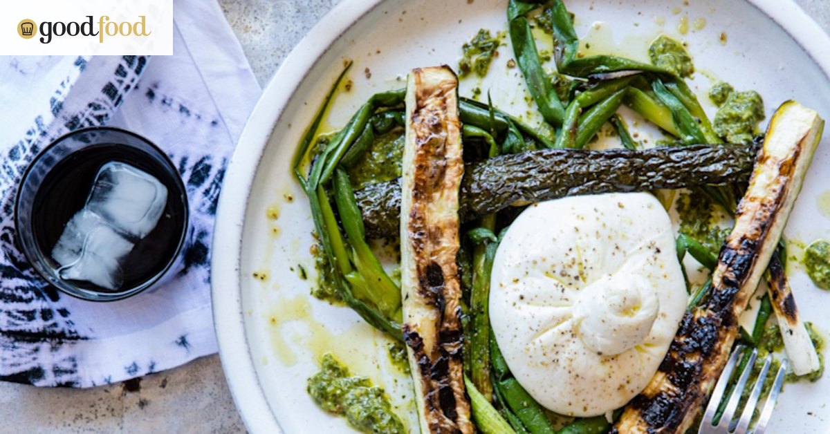 Burrata with charred zucchini and spring onion recipe