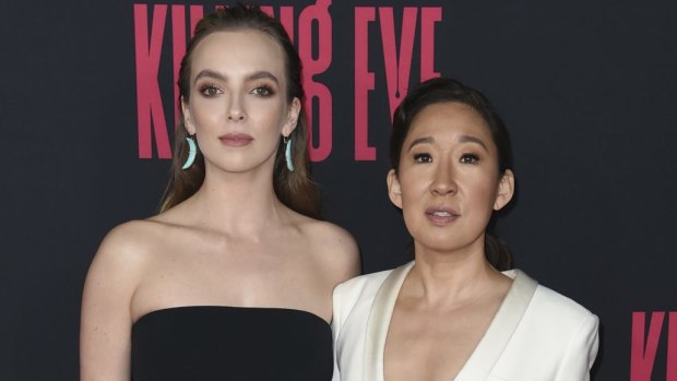 Jodie Comer and Sandra Oh at the season two premiere of Killing Eve in Los Angeles.