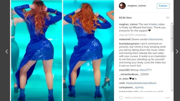 Meghan Trainor shared this still from her video clip showing the photoshopping done without her approval.