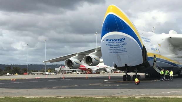 The Antonov An-225 Mriya tipping its nose at Perth Airport.