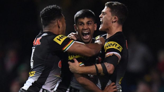 Hold up: Tyrone Peachey (centre) has a way to go at the Panthers if coach Anthony Griffin has his way.