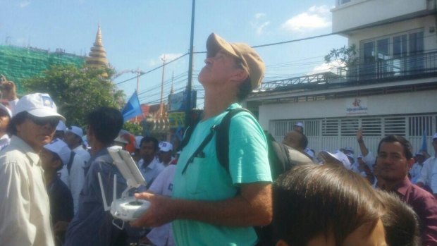 In this photo from Cambodian website Fresh News, Australian filmmaker James Ricketson is seen apparently operating a drone in Phnom Penh.