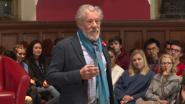 Sir Ian McKellen addresses the students of Oxford University at The Oxford Union.