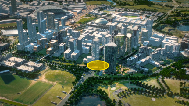 An artist's impression of the proposed cluster of towers at Sydney Olympic Park.