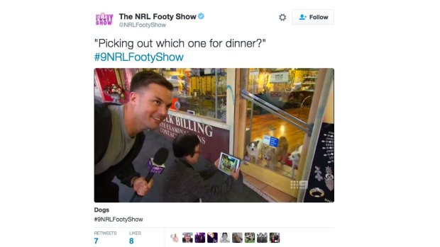 The NRL Footy Show tweeted a clip of the interaction, which it deleted almost an hour later.