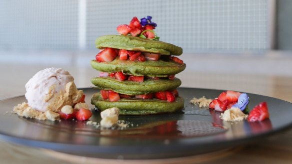 Matcha Mylkbar's matcha pancake stack.