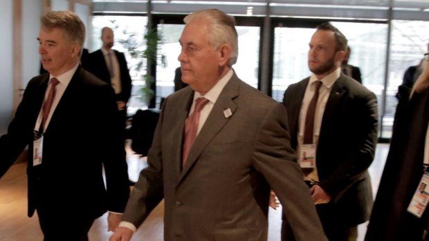 US Secretary of State Rex Tillerson arrives for a meeting of foreign minister at the World Conference Centre in Bonn on Friday.