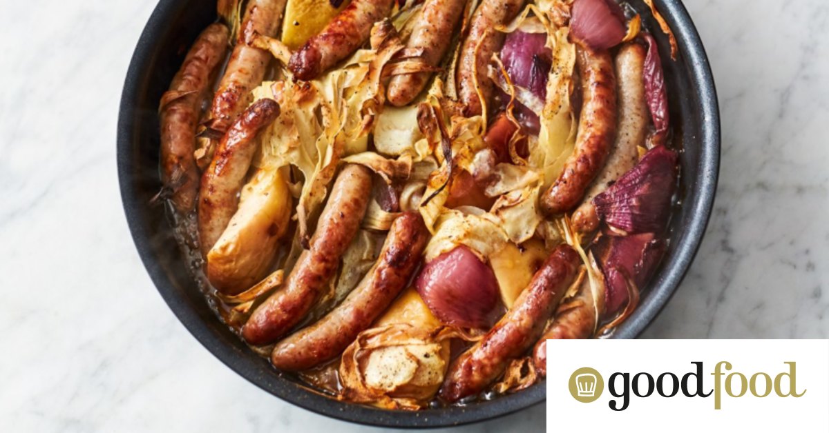 Jamie Oliver's five-ingredient sausage and apple bake
