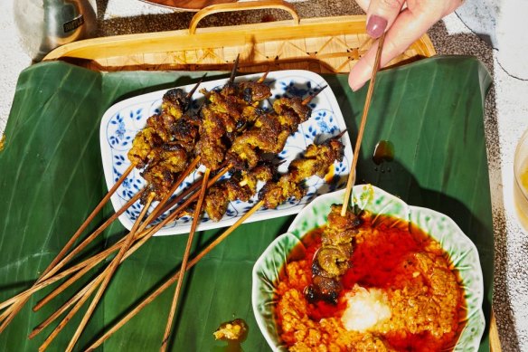 Pork satay skewers.