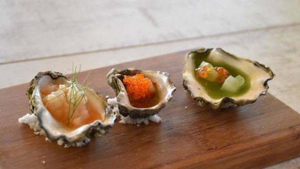 Three flavours of oysters, none of which contains oyster, at Fable Dining Room.