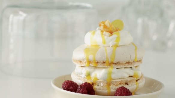 Move over ice-cream sandwiches: Meringue sandwiches with passionfruit cream, macadamia toffee shards and boozy passionfruit sauce <a href="http://www.goodfood.com.au/recipes/meringue-sandwiches-with-passionfruit-cream-and-raspberries-20130806-2rcvf"><b>(Recipe here).</b></a> 