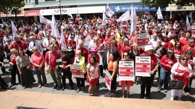 Public servants demonstrating in Canberra last year.