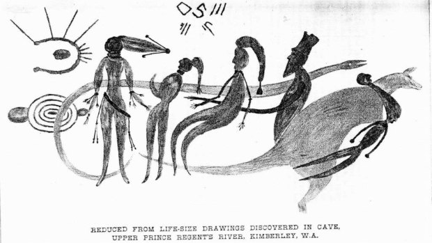 An original sketch of Bradshaw rock art, believed to have been produced in 1891.