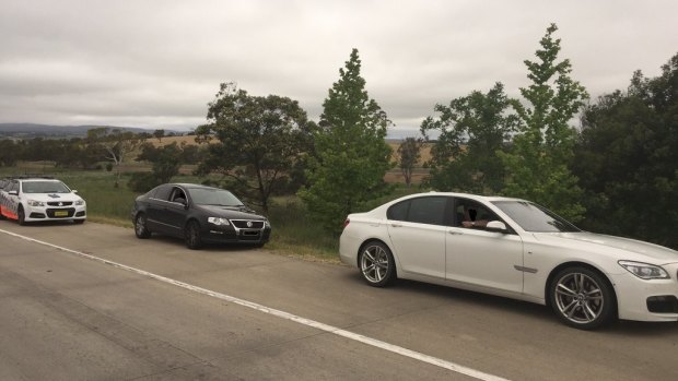 Two drivers caught travelling at 185 kilometres an hour down the Hume Highway have been charged with dangerous driving.