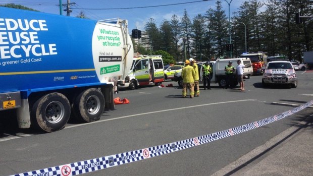 A man and woman were hit by garbage truck at Burleigh Heads on Tuesday.