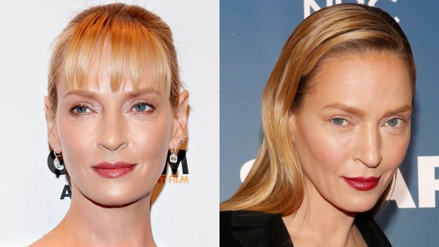 The difference: Uma Thurman in December 2014, left, and at Monday's premiere for <i>The Slap</i>.