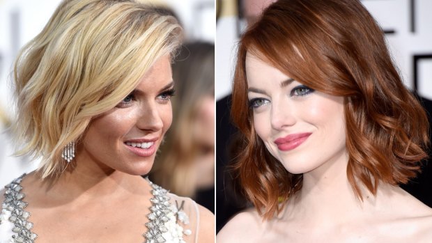 The style du jour: Sienna Miller and Emma Stone both rocked the shaggy LOB on the Golden Globes red carpet.